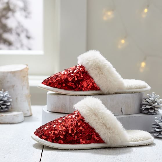 red sequin slippers