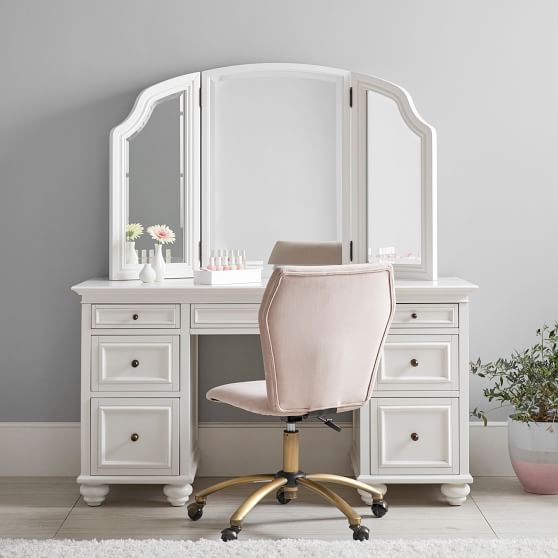 Chelsea Smart Storage Vanity Desk Set, Vanity Table With Mirror And Chair