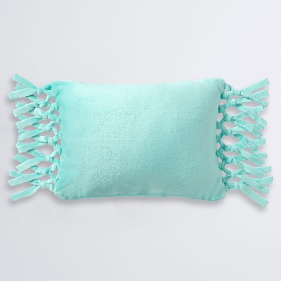 teal fringe pillow