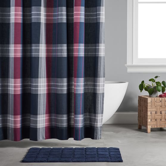 Walker Plaid Shower Curtain Pottery, Red Plaid Shower Curtain