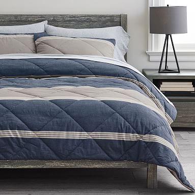 Beachstone Stripe Comforter Sham, Navy Blue Bedding Sets Queen