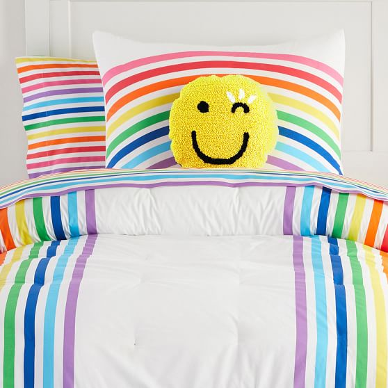 Flour Rainbow Stripe Organic Sheet, Rainbow Twin Bedding Set