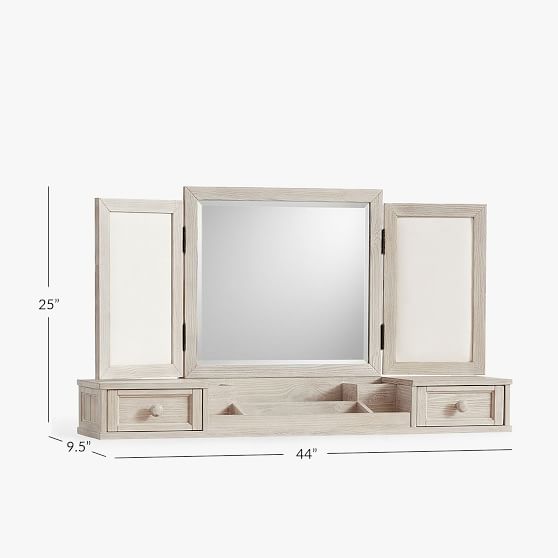 Beadboard Mirror Vanity Desk Hutch, White Vanity With Hutch