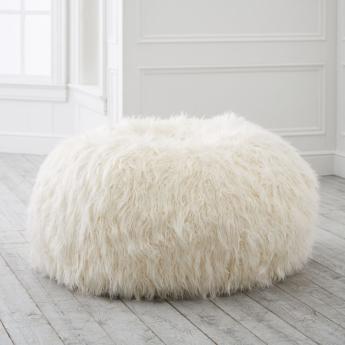 white fuzzy bean bag