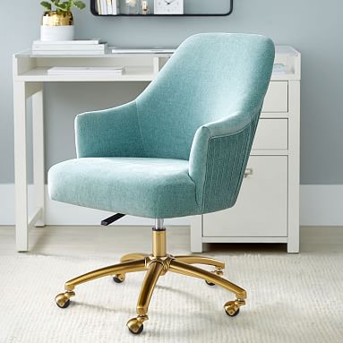 Performance Everyday Velvet Pleated Swivel Desk Chair - Rose | Pottery Barn Teen