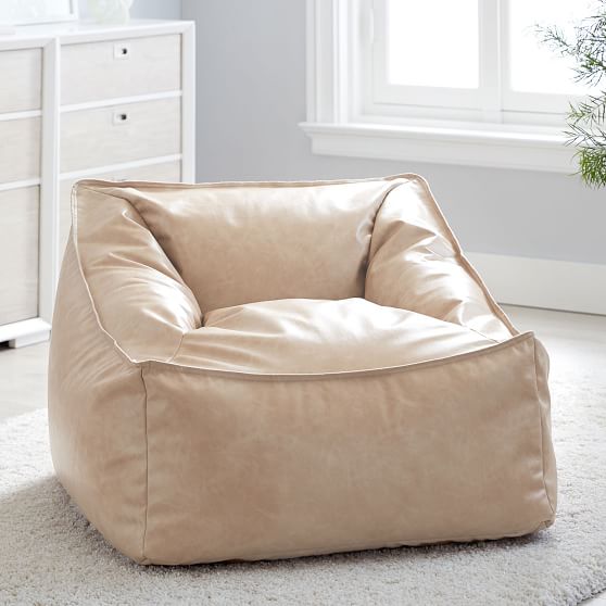pottery barn leather bean bolsa chair