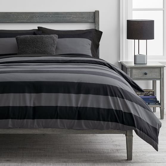Basics Kids Easy-Wash Microfiber Bed-in-a-Bag Rugby Stripe Bedding Set Black/Grey Full/Queen Basics Kids Easy-Wash Microfiber Bed-in-a-Bag Rugby Stripe Bedding Set Black/Grey Full/Queen
