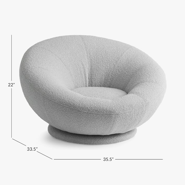 Chunky Boucle Mist Gray Groovy Swivel Chair Pottery Barn Teen