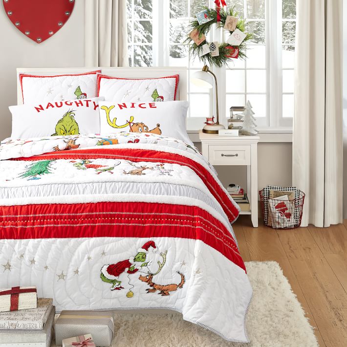 Pottery Barn Teen Grinch Words Of Who-Ville Flannel XL Twin Sheet Set New NWT 