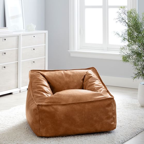 pottery barn leather bean bolsa chair