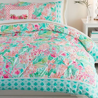 Pottery Barn Teen Lilly Pulitzer Organic Embroidered Trim PILLOWCASE Bedroom NEW 