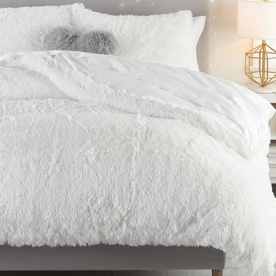 white fuzzy duvet cover