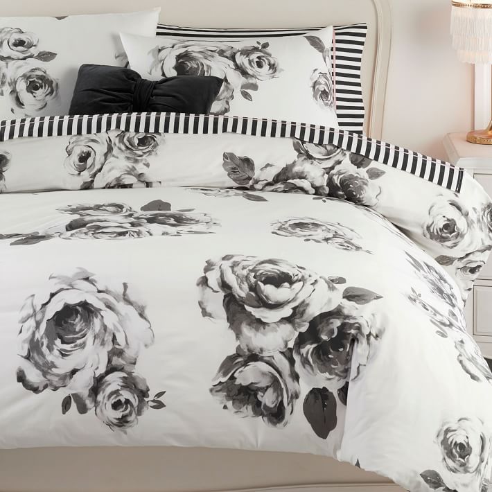 The Emily And Meritt Bed Of Roses Duvet Cover And Sham Black And White