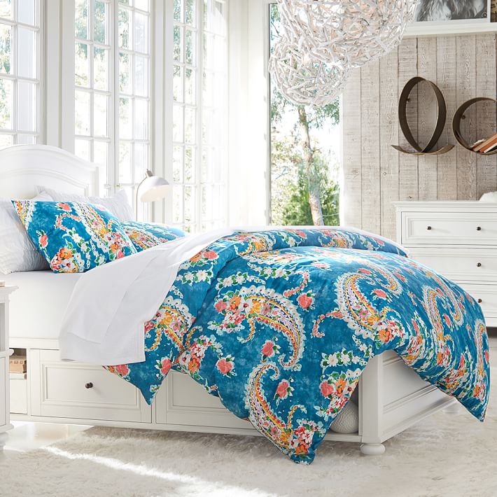 NEW POTTERY BARN TEEN PAISLEY POP DUVET TWIN FLORAL COOL BLUE 