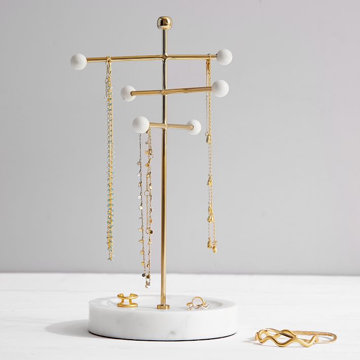 Art Deco Brass and Marble Necklace Jewelry Rack
