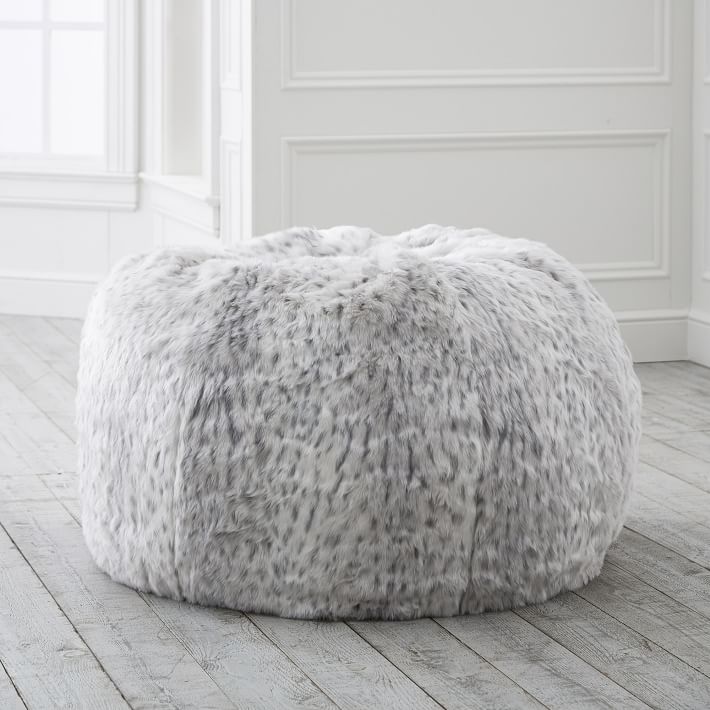 Grey Leopard Faux-Fur Bean Bag Chair