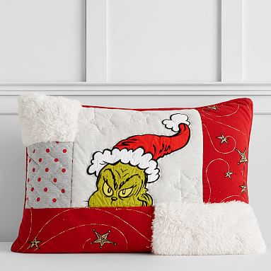 Pottery Barn Grinch Christmas pillow cover Sham gingham Dr Seuss Holiday Gift 