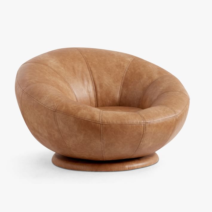 Vegan Leather Caramel Groovy Swivel Chair