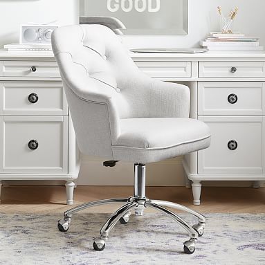 Linen Tufted Swivel Desk Chair, White Tufted Chair Desk