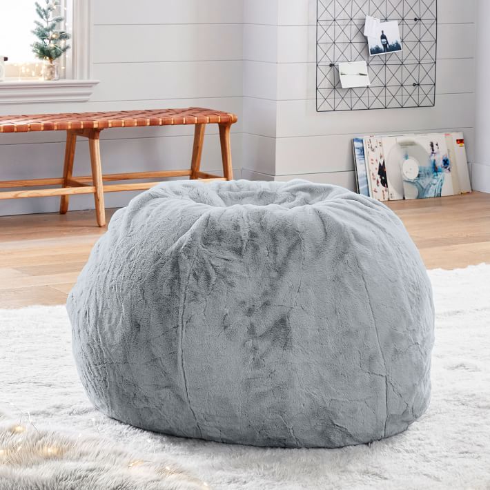 Pottery Barn Teen Large Iced Faux-Fur Beanbag Quarry Gray NEW