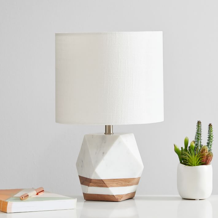 marble and wood lamp