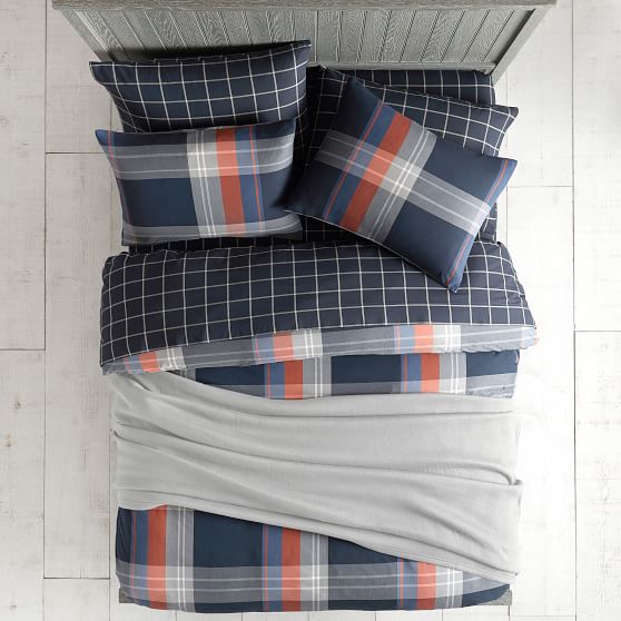 Pottery Barn Teen Walker Plaid Standard Quilted Sham NWT Red Navy 