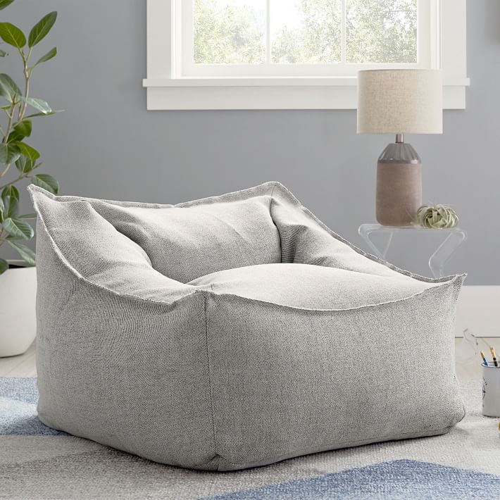 grey and white bean bag