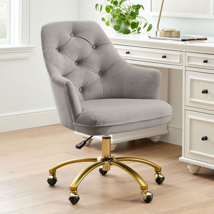 grey velvet swivel desk chair