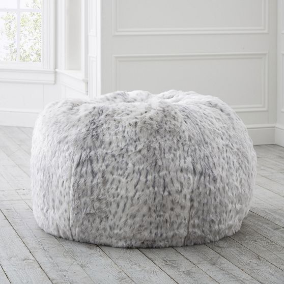 Pottery Barn Teen Large Iced Faux-Fur Beanbag Quarry Gray NEW 
