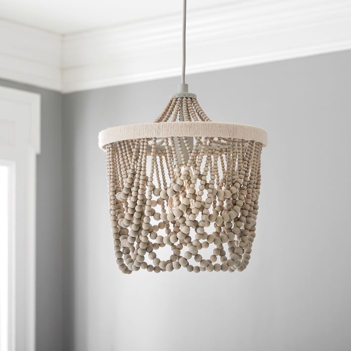 draped wood bead chandelier