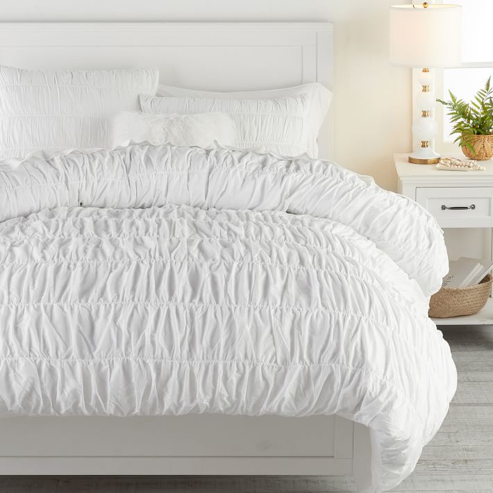 white ruched quilt cover