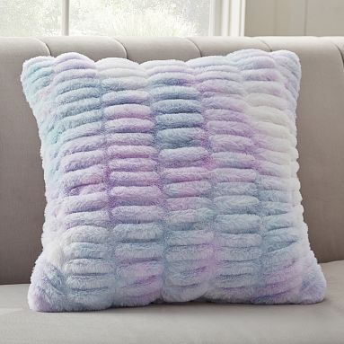 Tie Dye Ruched Fur Pillow 18x18 Inches Cool Multi