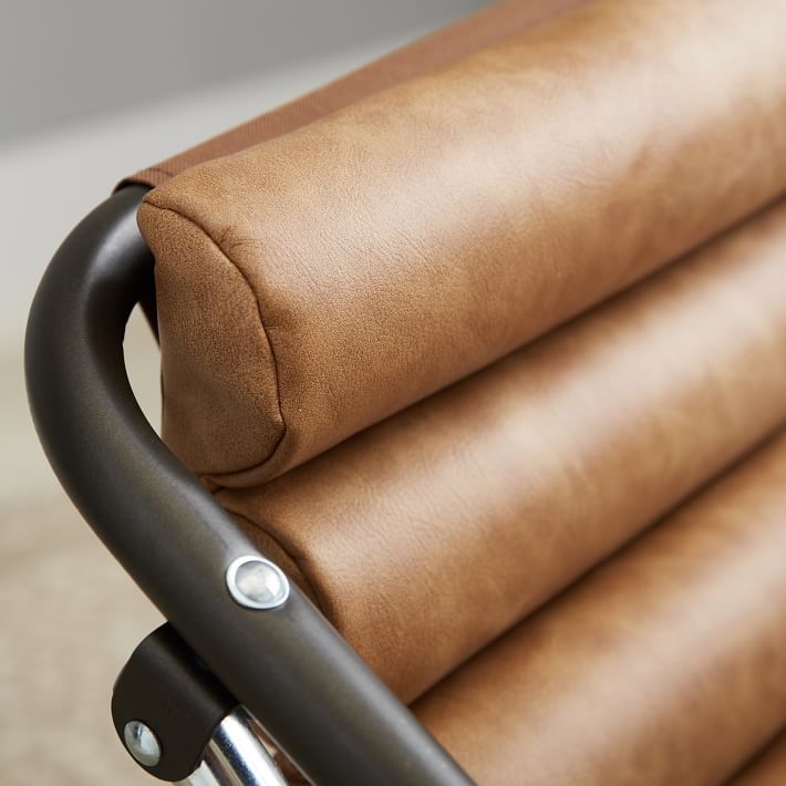 vegan leather caramel channeled sling chair