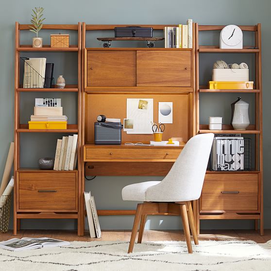 wall bookshelves with desk