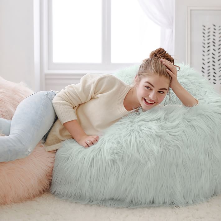 light blue fuzzy bean bag chair