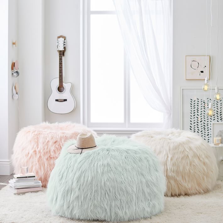 light blue fuzzy bean bag chair