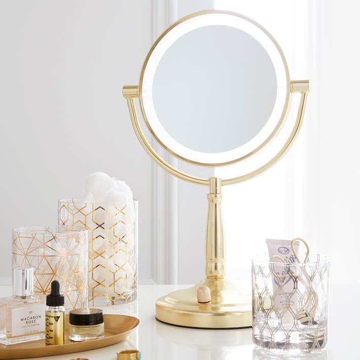 lighted gold makeup mirror