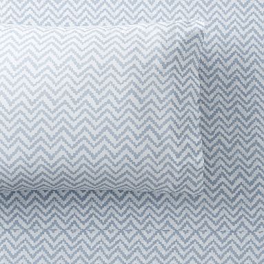 Chevron Organic Sheet Set, Single/Single XL, Peri Blue