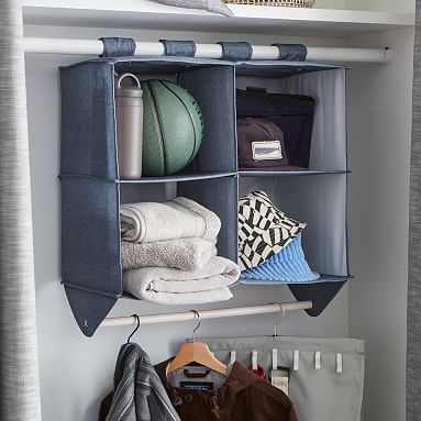 RPET Double Bar Hanging Closet Organizer, Solid Chambray