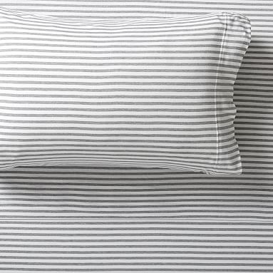 Favourite Tee Striped Sheet Set, Single/Single XL, Heathered Light Grey/White