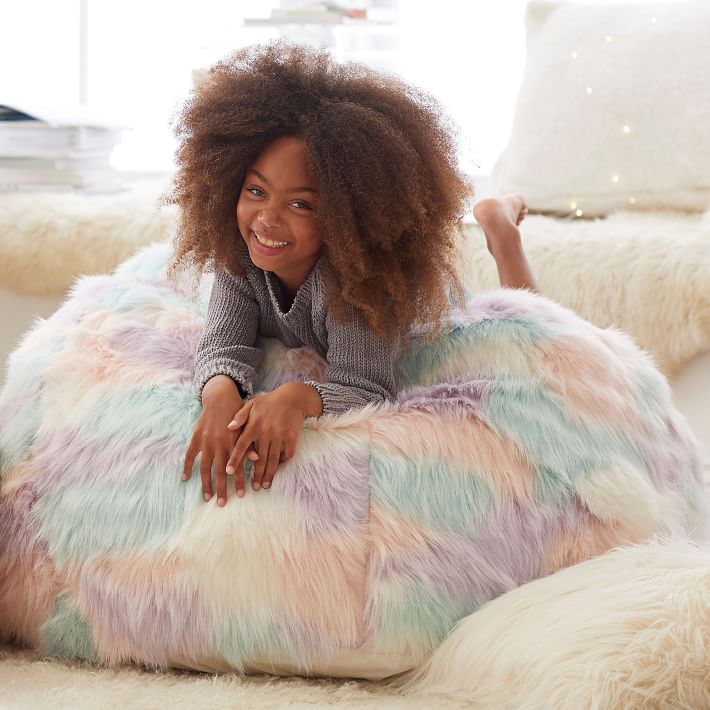 pottery barn faux fur bean bag chair