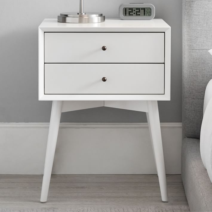 white mid century modern night stand