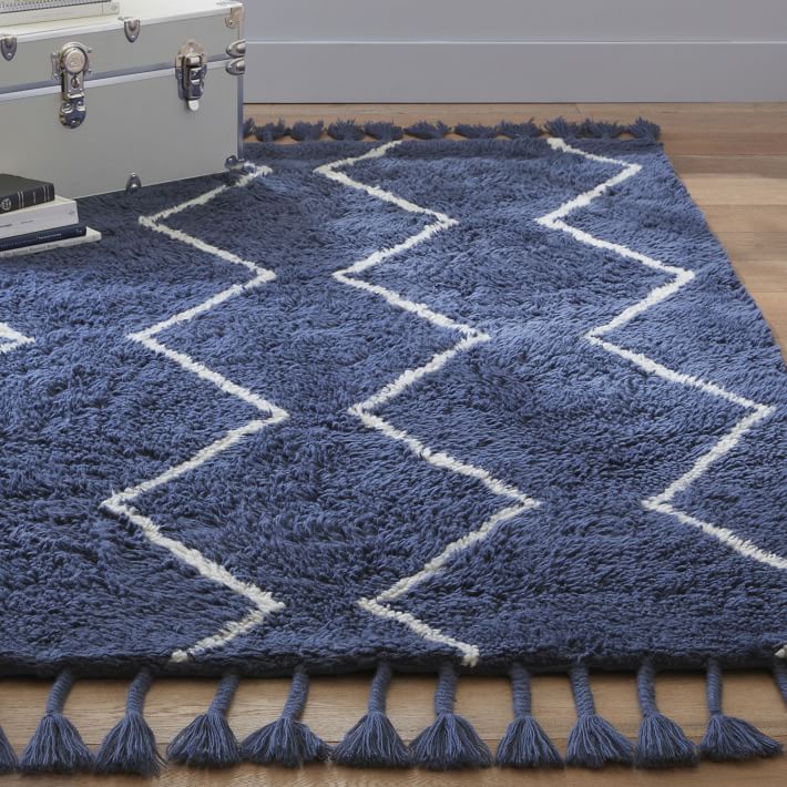 Zigzag Shag Wool Rug Navy Pottery Barn Teen