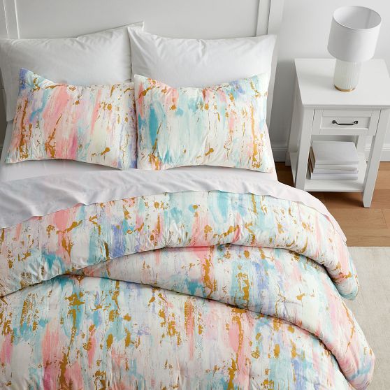 OPEN BOX Skylar Metallic Printed Comforter & Sham Pottery Barn Teen