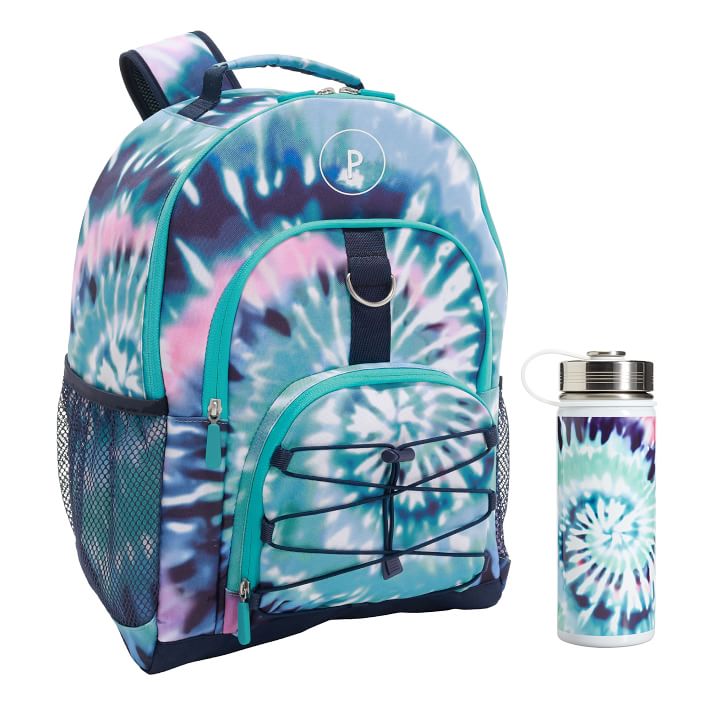 Gear-Up Oceana Spiral Tie Dye Recycled Backpack & Water Bottle Bundle, Set of 2