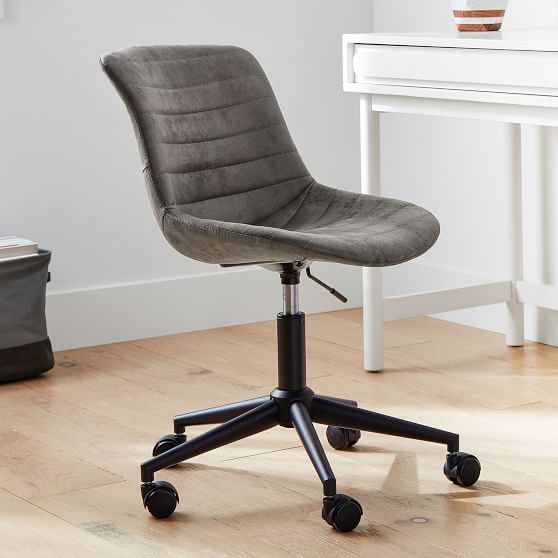 Textured FauxSuede Charcoal Aiden Swivel Desk Chair Pottery Barn Teen