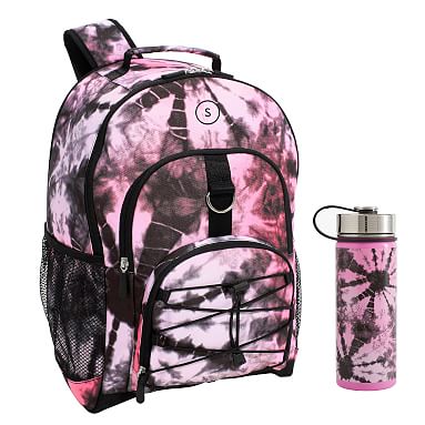 Santa Cruz Tie Dye Pink/Black Backpack & Slim Water Bottle Bundle
