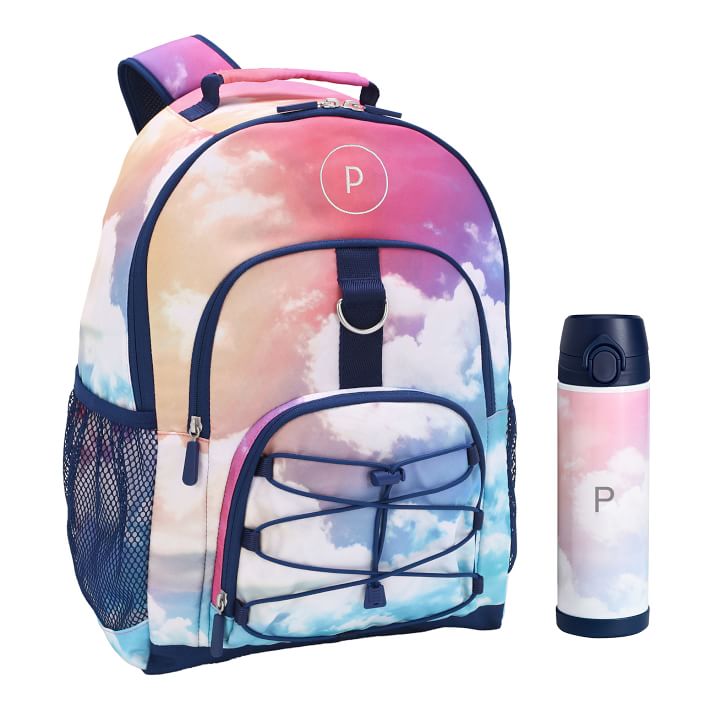 Gear-Up Rainbow Cloud Recycled Backpack & Water Bottle Bundle, Set of 2