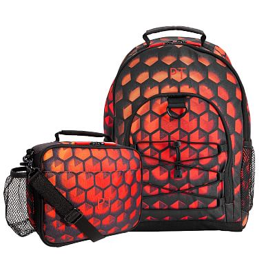 Red Hexagon Gamer Small Backpack & Cold Pack Lunch Bundle