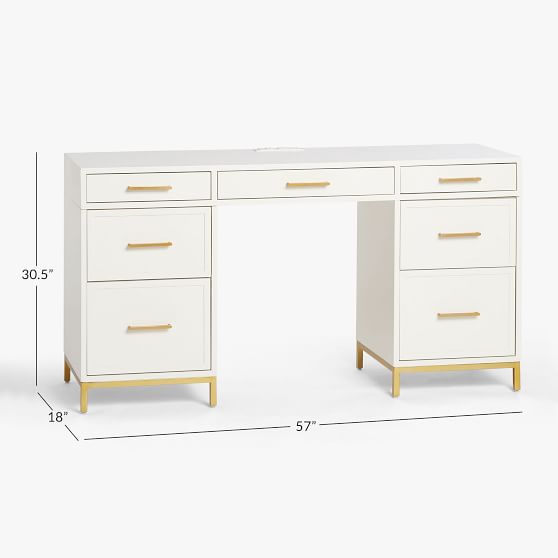 white and gold storage desk